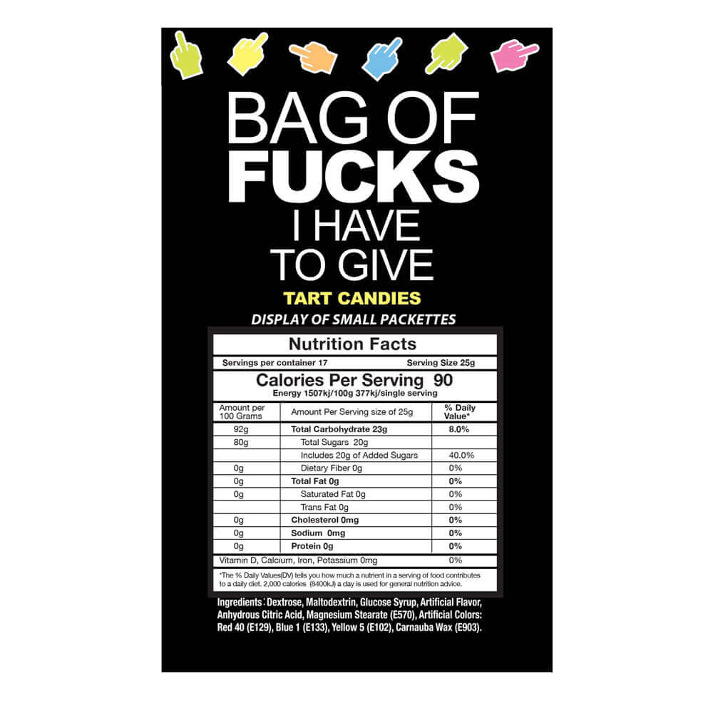 Bag Of Fucks I Have To Give - Display - Fruit Flavoured Lollies - Counter Display of 100 Mini Packs